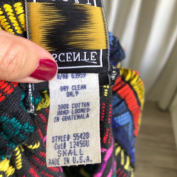 Vintage 80s/90s Woven Ethnic Cinched High Waist Fringe Hem Pencil Midi Skirt - Picture 8 of 8